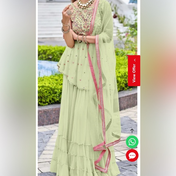 Pastel Green Embroidered Georgette Party Wear Salwar Kameez - Picture 1 of 3